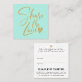 ミントモダン金ゴールド共有ラブスクリプトタイポグラフィ 紹介カード (正面/裏面)