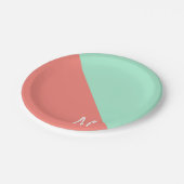 ミントモノグラムのとコーラルカラーブロック ペーパープレート (アングル)