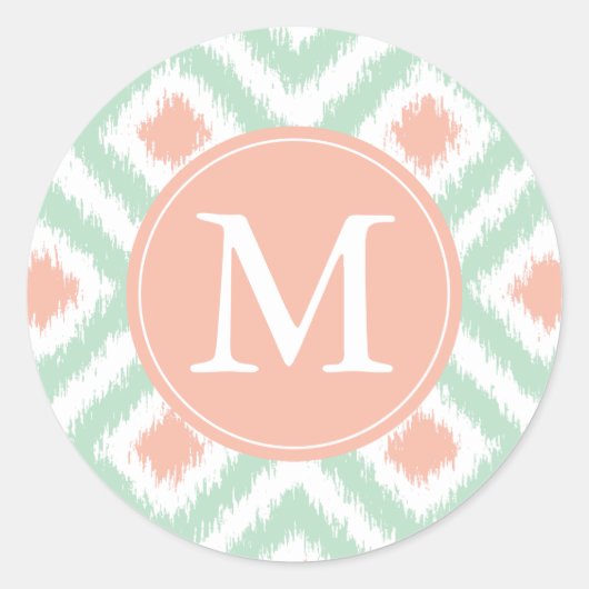 ミントモノグラムのコーラルダイヤモンドイカットパターン ラウンドシール (正面)