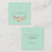 ミントモノグラムウォーターカラーフローラウェディングプランナー スクエア名刺 (正面/裏面)