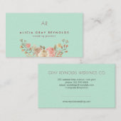 ミントモノグラムウォーターカラーフローラウェディングプランナー 名刺 (正面/裏面)