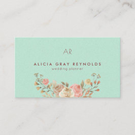 ミントモノグラムウォーターカラーフローラウェディングプランナー 名刺