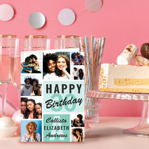 ミントモノグラムフォトコラージュハッピーバースデーカード カード