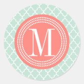 ミントモロッコタイル格子パーソナライズされた ラウンドシール (正面)