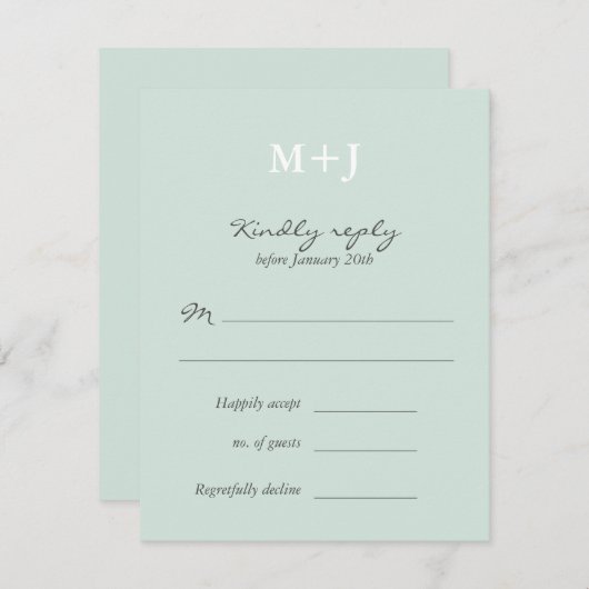 ミントモ素朴ノグラムリースウェディングRSVP返信 出欠カード (正面/裏面)