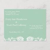 ミントユニークダマスク日付の保存 案内ポストカード (裏面)