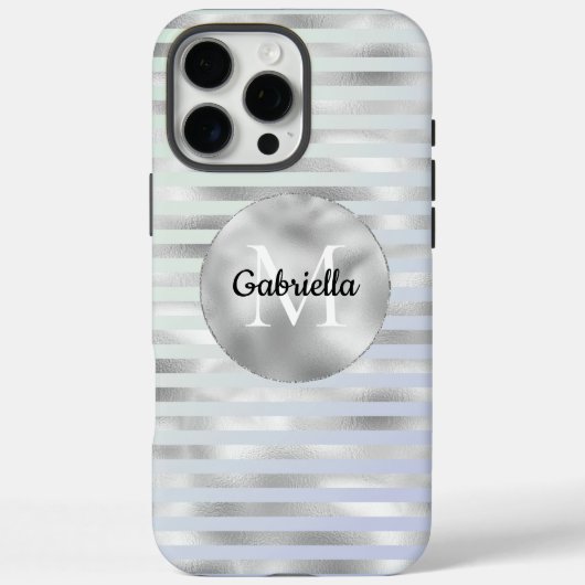 ミントラベンダーシルバーストライプズモノグラム Case-Mate iPhoneケース (裏面)