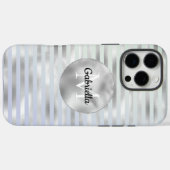 ミントラベンダーシルバーストライプズモノグラム Case-Mate iPhoneケース (裏面 (横))