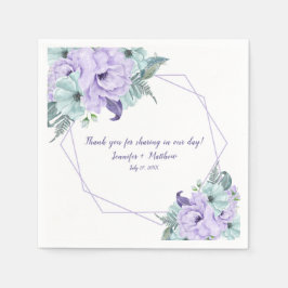 ミントラベンダーパープルウォーター色の牡丹披露宴 スタンダードカクテルナプキン