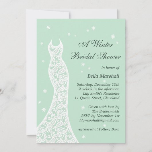 ミントレースのようウィンターブライダルシャワー招待 招待状 (正面)