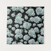 ミントロゼット多肉株がブラックでプリントを繰り返す タペストリー (正面)