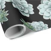 ミントロゼット多肉株がブラックでプリントを繰り返す ラッピングペーパー (ロールコーナー)