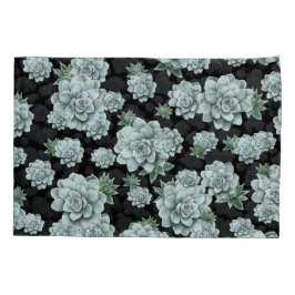 ミントロゼット多肉株がブラックでプリントを繰り返す 枕カバー