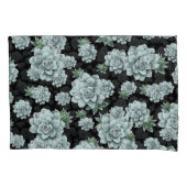 ミントロゼット多肉株がブラックでプリントを繰り返す 枕カバー (正面)