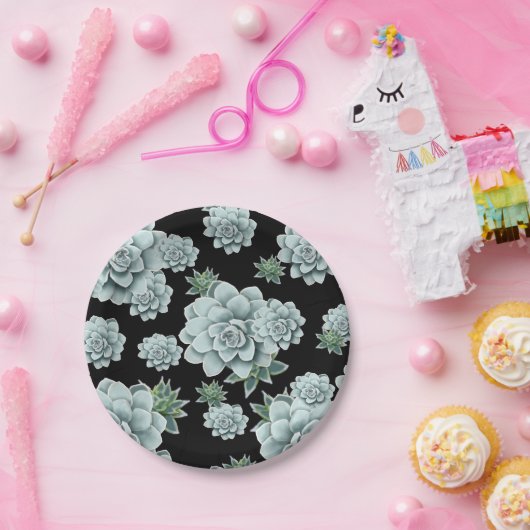 ミントロゼット多肉株が黒い混乱でプリントを繰り返す ペーパープレート (パーティー)