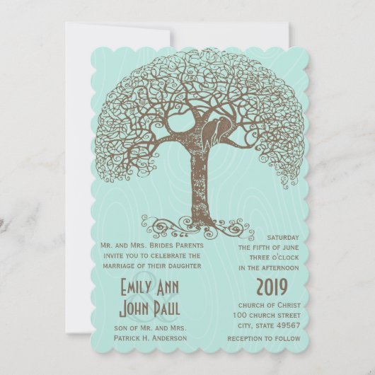 ミントロ素朴マンティラブバードツ渦巻形のリー 招待状 (正面)