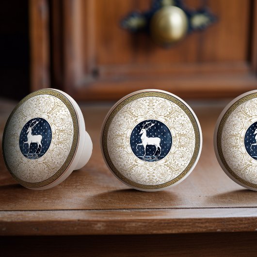 ミントンズディアブリティッ王室のクブルー金ゴールドアントラー セラミックノブ