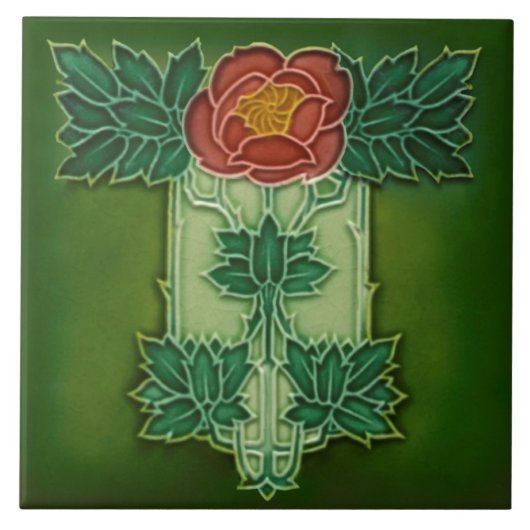 ミントンホリンズアールヌーボーデコフローラタイルレプロ タイル (正面)