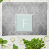 ミントヴィンテージダマスクモノグラムタオル キッチンタオル (折り畳み)