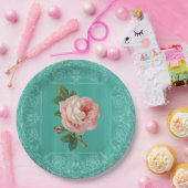 ミントヴィンテージバラ紙プレート ペーパープレート (パーティー)