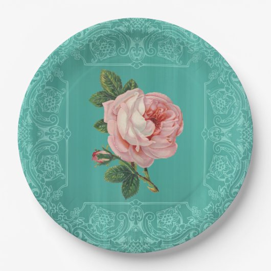 ミントヴィンテージバラ紙プレート ペーパープレート (正面)