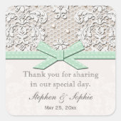ミントヴィンテージレース結婚式の引き出物ラベルシール スクエアシール (正面)