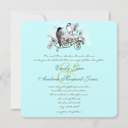 ミントヴィンテージロベバード結婚式招待状 招待状 (正面)