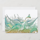 ミントヴィンテージロマンチック結婚孔雀の鳥 招待状 (正面)
