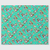 ミントヴィンテージ水色イースターバニーエッグフローラ ラッピングペーパー (フラット)