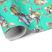 ミントヴィンテージ水色イースターバニーエッグフローラ ラッピングペーパー (ロールコーナー)