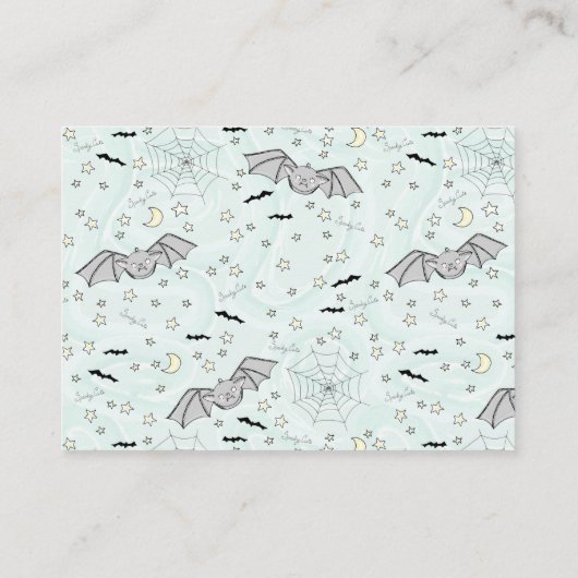 ミント不気味キュートこうもりズブックスベビー赤ちゃんシャワー エンクロージャーカード (裏面)