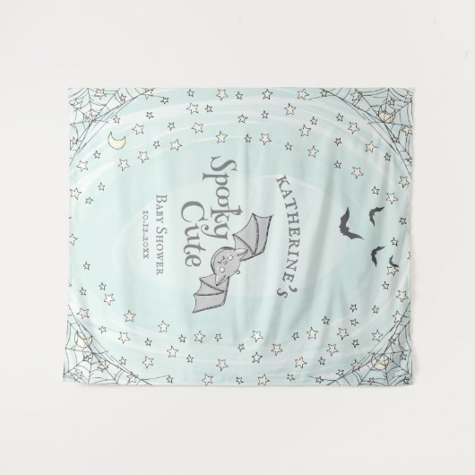 ミント不気味キュートなハロウィーンベイビーシャワー背景 タペストリー (正面(横))