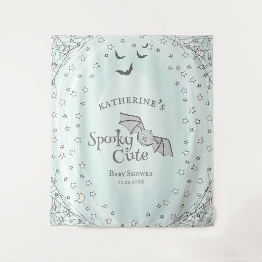 ミント不気味キュートなハロウィーンベイビーシャワー背景 タペストリー (正面)