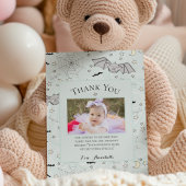 ミント不気味キュートベビーこうもりハロウィーンサンキューカード サンキューカード