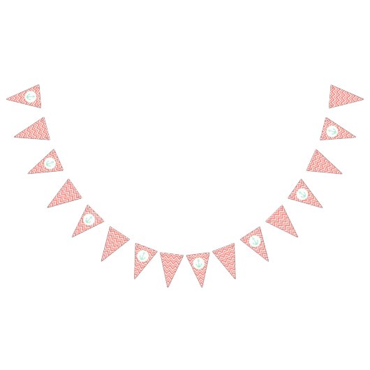 ミント付きコーラルピンクと白いシボ航海のロン バンティングフラッグ (全)