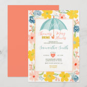 ミント傘 4月シャワー ベビーシャワー 花 招待状 (正面/裏面)