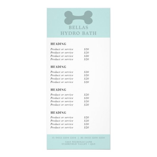 ミント及びティール（緑がかった色）ドッグボーン ラックカード (正面)