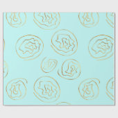 ミント及びフェイク金ゴールド箔バラ包装紙 ラッピングペーパー (フラット)