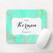 ミント及び金ゴールドの大理石の抽象芸術の水のティール(緑がかった色)によって絵を描かれる一見 マウスパッド (マウス)