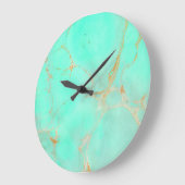 ミント及び金ゴールドの大理石の抽象芸術の水のティール(緑がかった色)によって絵を描かれる一見 ラージ壁時計 (傾斜)