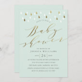 ミント及び金ゴールドの書道のベビーシャワーの招待 招待状 (正面/裏面)