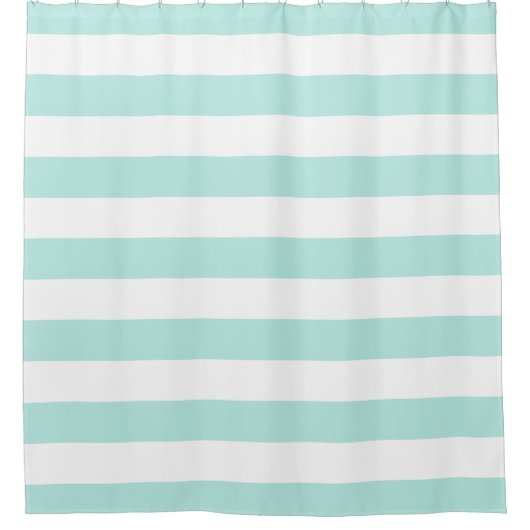 ミント名門私立校風のとホワイトのストライプ シャワーカーテン (正面)