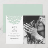 ミント多肉植物。モダンなカクスウェディング。花 セーブザデート (正面/裏面)