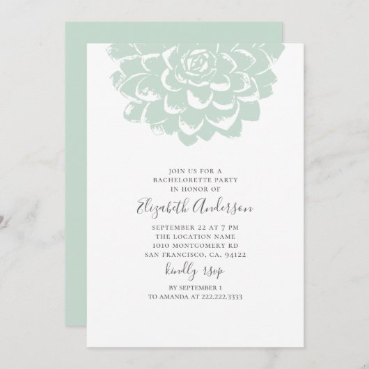 ミント多肉質。サボリモダンーバチェロレッテ 招待状 (正面/裏面)