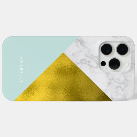 ミント大理石パターフェイクンと金箔 Case-Mate iPhoneケース (裏面 (横))