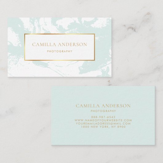 ミント大理石フェイク金箔ビジネスカード 名刺 (正面/裏面)