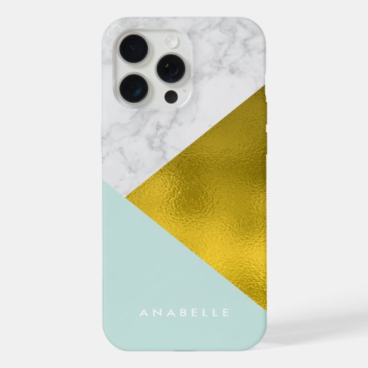 ミント大理石模様とゴールドの箔押し iPhoneケース (裏面)