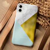 ミント大理石模様とゴールドの箔押し iPhoneケース