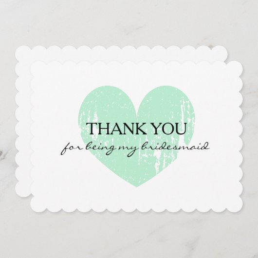 ミント感謝していハートは私の花嫁カードのためにあなた サンキューカード (正面/裏面)