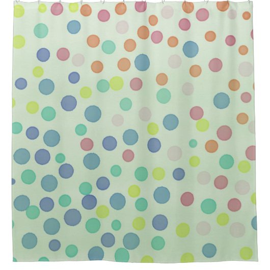 ミント数々のグリーンの紙吹雪ドット シャワーカーテン (正面)
